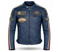 PRO FUTURE Giubbotto Moto in pelle da Uomo ASPIDEX Vintage Custom & Café Race Stile Harley (XXL, BLU)