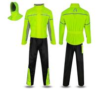 PRO FUTURE Tuta Antipioggia Kit Completo Impermeabile Moto Scooter Custom Giallo Fluo (M, Giallo Fluo)