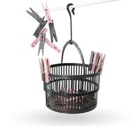 Pro Home Cesto telescopico in antracite (7 cm x 19 cm) con 30 mollette rosa e antracite - Stendibiancheria