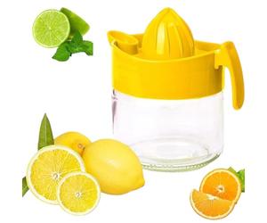 Pro Home Spremiagrumi manuale da 300 ml, per arancia, agrumi, limone, lime, frutta, con brocca di vetro, spremi a mano (giallo, 300 ml)