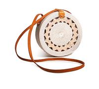 Pro@Home43® Borsa Mare in Rattan e Paglia Rotonda da Donna con Tracolla - Artigianale da Bali, Stile Boho Chic