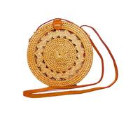 Pro@Home43® Borsa Mare in Rattan e Paglia Rotonda da Donna con Tracolla - Artigianale da Bali, Stile Boho Chic