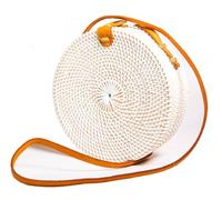 Pro@Home43® Borsa Mare in Rattan e Paglia Rotonda da Donna con Tracolla - Artigianale da Bali, Stile Boho Chic