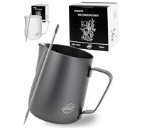 Pro@Home43® Bricco Latte professionale, Bricco per Latte in Acciaio Inox, lattiera per cappuccino 600 ml in nero antracite con penna Latte Art e confezione regalo