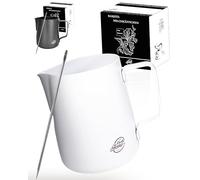 Pro@Home43® Bricco Latte professionale, Bricco per Latte in Acciaio Inox, lattiera per cappuccino 600 ml in bianco con penna Latte Art e confezione regalo