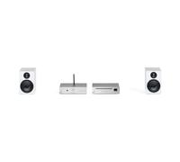 Pro-Ject Stereo Set E CD, set hi-fi con lettore CD, argento/bianco | Set hi-fi per iniziare con amplificatore, lettore CD e due micro diffusori, con cavo per diffusori e cavo RCA