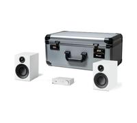 Pro-Ject Travel Set, mini sistema hi-fi con flight case, argento/bianco | Set hi-fi compatto in flight case da bagaglio a mano: amplificatore Bluetooth, due diffusori, cavo, piedini assorbenti