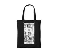 PRO' line Borsa Borsa Shopper Tote Bag Tarot De Marseille L'Étoile - Tarocchi La Stella in Cotone Bio - Earthpositive & Vegan Approved - Borsa artigianale grafica Tarocchi di Marsiglia (BLACK)