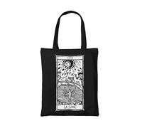PRO' line Borsa Shopper Tote Bag Tarot De Marseille La Lune - Tarocchi La Luna in Cotone Bio - Earthpositive & Vegan Approved - artigianale grafica Tarocchi di Marsiglia (BLACK)
