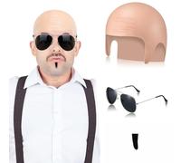 Pro-Noke Set di accessori per adulti, berretto calvo in lattice, occhiali da sole neri, toppa nera per anima, da uomo e da donna, icona, set di accessori per costume famoso (Skinhead)