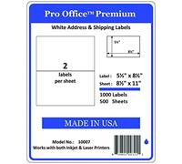 Pro Office Etichette di spedizione per stampante, 1000 autoadesivi, a getto d'inchiostro e stampante laser, prodotte negli Stati Uniti, 5,5 x 8,5 pollici, confezione da 500, dimensioni uguali a 8126 e