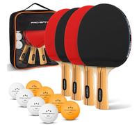 PRO-SPIN Racchetta Ping Pong | Set Professionale con Racchette da Tennis da Tavolo Premium, Palline Ping Pong 3 Stelle e Custodia | Per uso interno ed esterno (Rosso, Set da 4 giocatori)