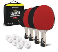 PRO-SPIN Set da Ping Pong di Alta Qualità - Racchette omologate ITTF, Palline Ping Pong a 3 Stelle, Custodia Compatta - Gioco da Interni o Esterni (Rosso, Set da 4 Giocatori)