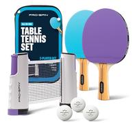 PRO-SPIN Set da Tavolo Portatile - Kit Premium con Rete Estensibile per Qualsiasi Tavolo, Racchette, Palline e Custodia per Ping Pong (Set da 2 Giocatori, Viola/Blu)