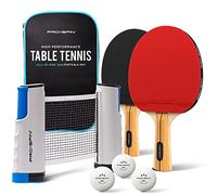 PRO-SPIN Set da Tavolo Portatile - Kit Premium con Rete Estensibile per Qualsiasi Tavolo, Racchette, Palline e Custodia per Ping Pong (Set da 2 Giocatori, Rosso)