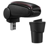 Bracciolo Centrale - Poggiabraccio con vano portaoggetti - Imbottito - in Similpelle - Nero con Cucitura Rossa