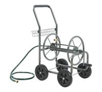 pro.tec Carrello Avvolgitubo in Acciaio per Tubo di Irrigazione Carrello Portatubo 84x48x93 cm da Giardino con Cestino e 4 Ruote Pneumatiche Avvolgimento Manuale per Tubi da 65 m