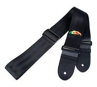 Pro Tec - Cintura di sicurezza tracolla per chitarra con estremità in pelle spessa e pick Pocket, Black