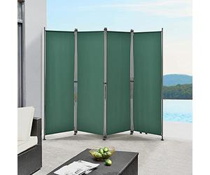 pro.tec Paravento a 4 Pannelli da Esterno e Interno Parete Divisorio Separè con Telaio in Acciaio Struttura Pieghevole Schermo Separatore (AxL) 170x215 cm - Verde Scuro