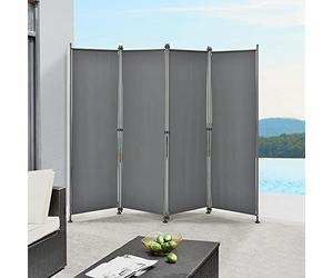pro.tec Paravento a 4 Pannelli da Esterno e Interno Parete Divisorio Separè con Telaio in Acciaio Struttura Pieghevole Schermo Separatore (AxL) 170x215 cm - Grigio Medio