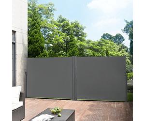 pro.tec Paravento Doppio Estraibile per Uso Esterno Schermo Protettivo a Scomparsa Divisorio Esterno Schermo Privacy Estensibile 180 x 300 x 300 cm Grigio
