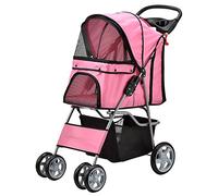 pro.tec Passeggino per Cani e Gatti Carrello Pieghevole con Cabina Idrorepellente e Ventilata Carrozzina per Animali Domestici Fino a 15 kg con Cestino Portaspese - Rosa