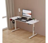 pro.tec Scrivania Regolabile in Altezza (LxPxA) 140 x 60 x 72-117 cm con Sollevamento Elettrico, Postazione con Tappetino per Mouse, Portabicchiere, Supporto Cuffia, Piano Tavolo - Bianco