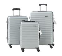 pro.tec Set di 3 Valigie Rigide di Diverse Misure S/M/L con Manico Telescopico Set Trolley a 4 Ruote con Chiusura TSA e Bilancia Pesa-Bagagli 40/70/100 L - Grigio Chiaro
