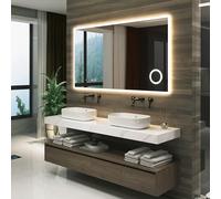 pro.tec Specchio LED da Parete Specchio da Bagno Luminoso con Antiappanamento Lente Ingranditore Display Orologio Luce Bianca Regolabile con Sensore Tattile Specchio Rettangolare 100 x 70 cm - Bianco