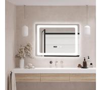 pro.tec Specchio LED da Parete Specchio Rettangolare da Bagno Antiappanamento Display Orologio Luce Bianca Regolabile con Sensore Tattile 45 x 60 cm Cornice Argentata