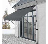 pro.tec Tenda da Sole a Muro con Pali di Supporto Telescopici Installazione Senza Fori Tettuccio Parasole a Manovella e Bracci - 250 x 118 cm (LxP) Grigio