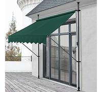 pro.tec Tenda da Sole a Muro con Pali di Supporto Telescopici Installazione Senza Fori Tettuccio Parasole a Manovella e Bracci Tela 250 x 120 cm (LxP) Verde Scuro