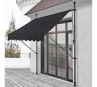 pro.tec Tenda da Sole a Muro con Pali di Supporto Telescopici Installazione Senza Fori Tettuccio Parasole a Manovella e Bracci Tela 300 x 120 cm (LxP) Nero