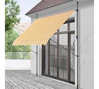 pro.tec Tenda da Sole a Muro con Pali di Supporto Telescopici Installazione Senza Fori Tettuccio Parasole a Manovella e Bracci Tela 250 x 120 cm (LxP) Giallo-Bianco
