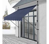 pro.tec Tenda da Sole a Muro con Pali di Supporto Telescopici Installazione Senza Fori Tettuccio Parasole a Manovella e Bracci Tela 250 x 120 cm (LxP) Blu Scuro