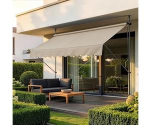 pro.tec Tenda da Sole a Muro con Pali di Supporto Telescopici Installazione Senza Fori Tettuccio Parasole a Manovella e Bracci - 400 x 120 cm (LxP) color Sabbia