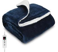 PROALLER Coperta Riscaldante Elettrica, Coperta Termica 160x130 CM Pile Sherpa in Doppia Flanella, Lavabile in Lavatrice, Timer 9 Ore e 10 Impostazioni Di Calore Blu