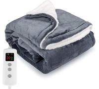 PROALLER Coperta Riscaldante Elettrica, Coperta Termica 180x130 CM Pile Sherpa in Doppia Flanella, Lavabile in Lavatrice, Timer 9 Ore e 10 Impostazioni Di Calore Grigio Chiaro