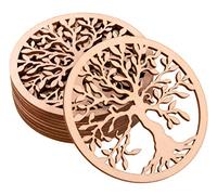 ProArts Sottobicchieri in Legno di Betulla Set da 10 in Legno - Sottobicchieri per Bevande e Caffè Tè - Sottobicchiere Riutilizzabile 10 Pezzi 10x10cm (Albero della Vita)