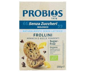 Probios Frollini Arancia e Gocce di Cioccolato - Senza latticini, lattosio e uova - Dolcificati con eritritolo biologico - Confezione da 6 x 200 g