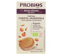 Probios Torta di carote e mandorle - Snack senza glutine - Torta con farina di grano saraceno - Soffice e deliziosa - Ideale per la colazione o per dolci pause - 4X35G