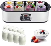 Probiotic Yogurt Maker, macchina automatica in acciaio inox da 1400 ml con temperatura regolabile, controllo del tempo e display LCD, include 8 barattoli di vetro per la cucina di casa
