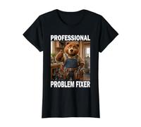 Problem Fixer Orso papà Idraulico Maglietta con Stampa Grafica Economica, Donna, Nero, L