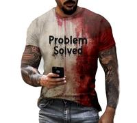 Problem Solved I'm Fine Bloody Maglietta per Halloween, maglietta divertente per uomini e donne, maglietta grafica umoristica scura, top per feste in costume horror spettrale, sabbia, XXL