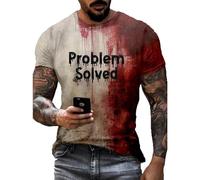 Problem Solved - Maglietta da uomo, casual, girocollo, motivo schizzi di sangue, a maniche corte, con macchie di mano, maglietta horror, beige., S