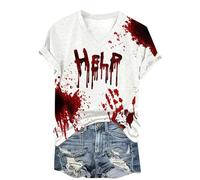 Problem Solved T-Shirt Donna Halloween Maglietta a Maniche Corte Top con Stampa Sangue Finto Top Taglie Forti Camicia Casual Divertente da Donna Corte con Motivo Spruzzi di Sangue Horror