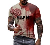Problema risolto Halloween T-Shirt Uomo Girocollo Schizzi Di Sangue, Modello Top Casual Orrificante Camicia Sanguinata Stampata Manica Corta Top Taglie Forti Brutto Sanguinata T-shirt, O vino, S