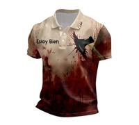 Problema risolto stampa polo camicia camicia da uomo Halloween sanguinoso girocollo casual horror costume moda schizzi di sangue modello manica corta streetwear stampa top, O rosso 1, S