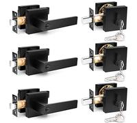 Probrico Set di leve quadrate piatte nere e chiavistelli a doppio cilindro, resistenti, per porta d'ingresso e ufficio, confezione da 3 chiavi uguali (tutte le stesse chiavi)