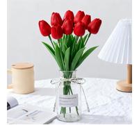 Probuk 10pcs Tulipani Artificiali Rossi in Mazzo - Simbolo di Passione e Amore, Decorazione per San Valentino, Matrimonio, Casa